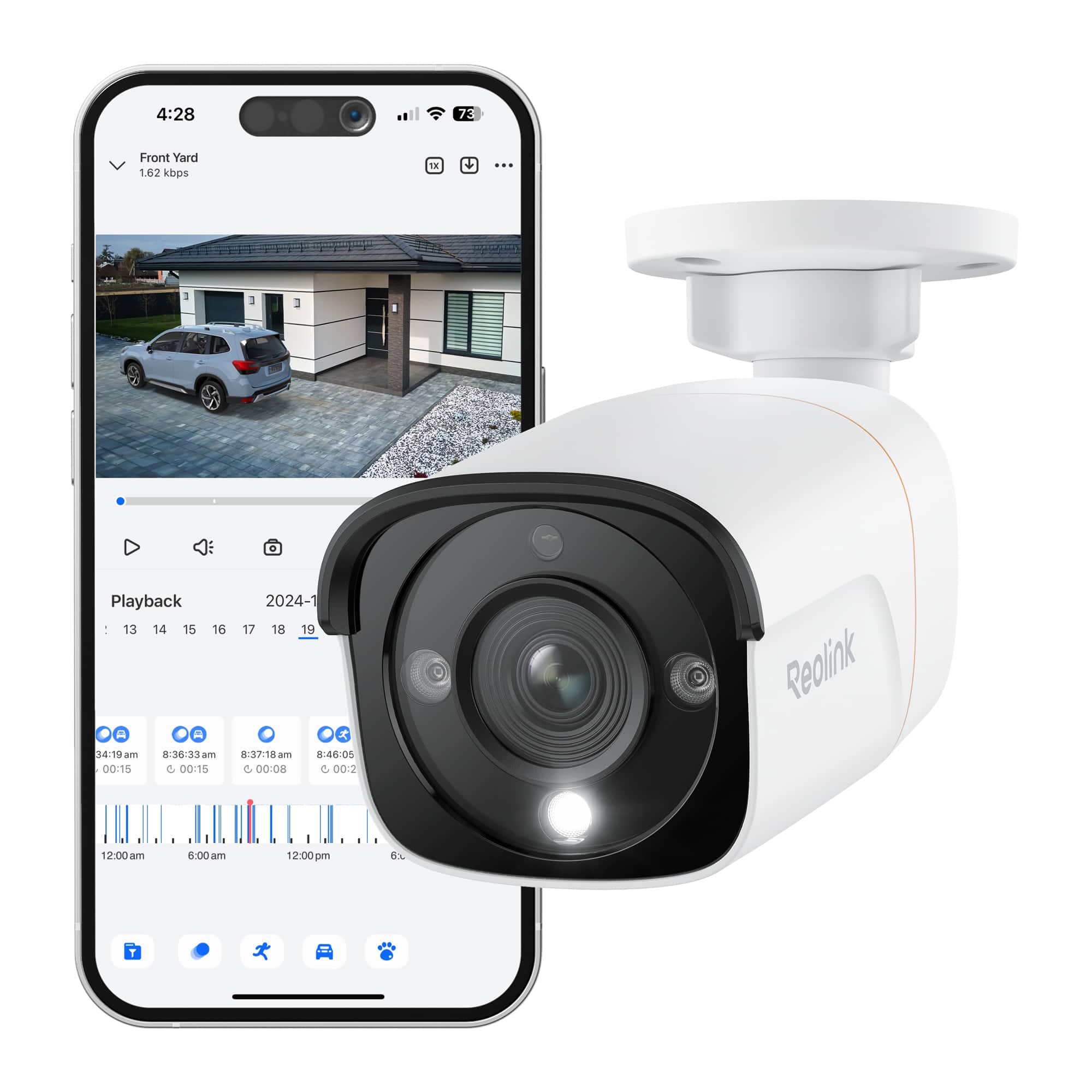 Reolink - 8-Channel, 4 - Bullet Camera Indoor/Outdoor 4K+ 12MP PoE 2TB NVR Security Surveillance System - White