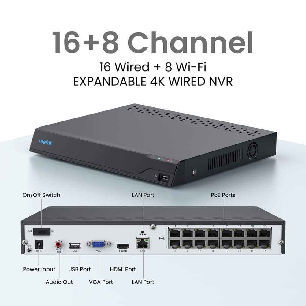 Reolink - Advantage 16-Channel, 8 - Bullet Camera Indoor/Outdoor 4K 8MP PoE 4TB NVR Security Surveillance System - Black