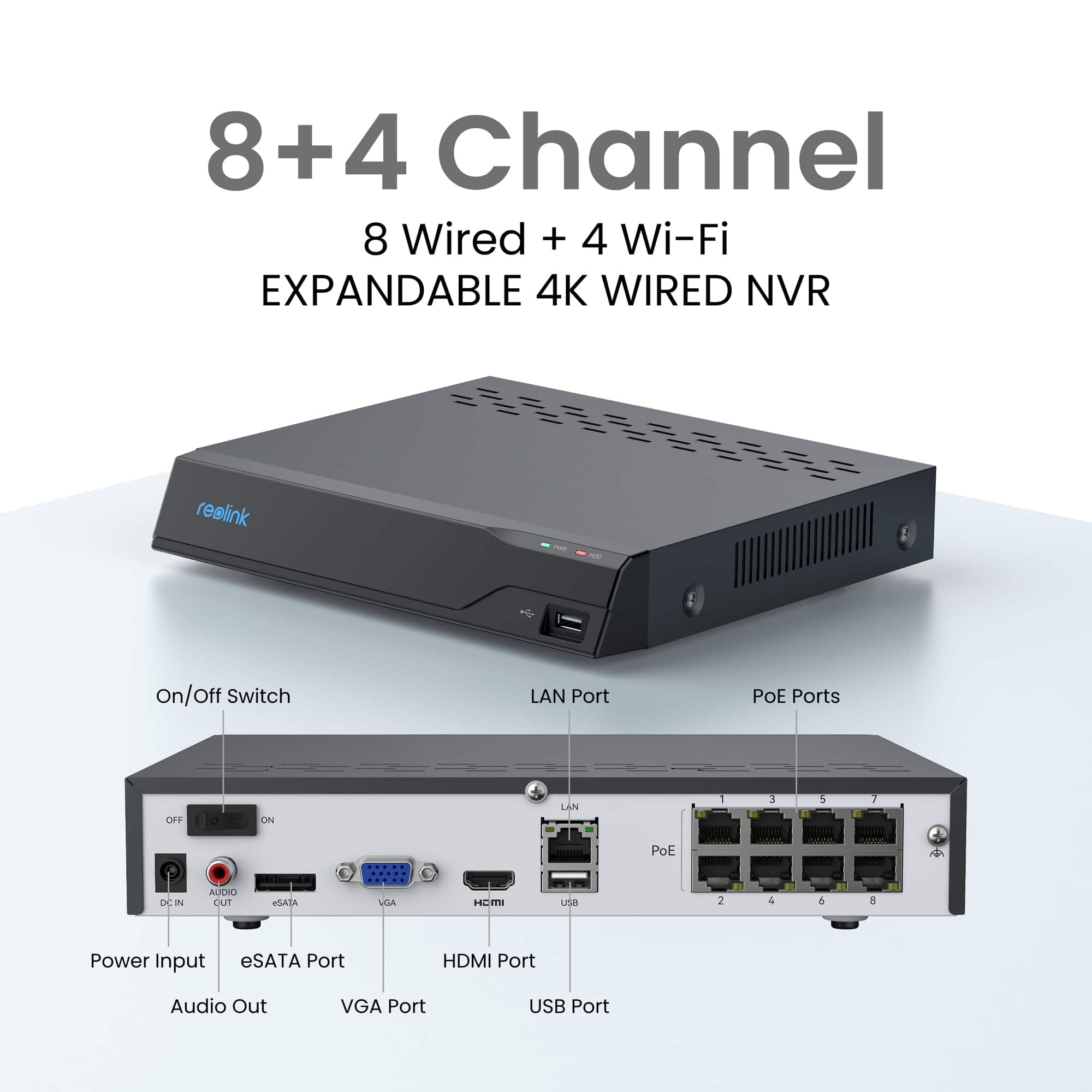 Reolink - Advantage 8-Channel, 4 - Bullet Camera Indoor/Outdoor 4K 8MP PoE 2TB NVR Security Surveillance System - Black