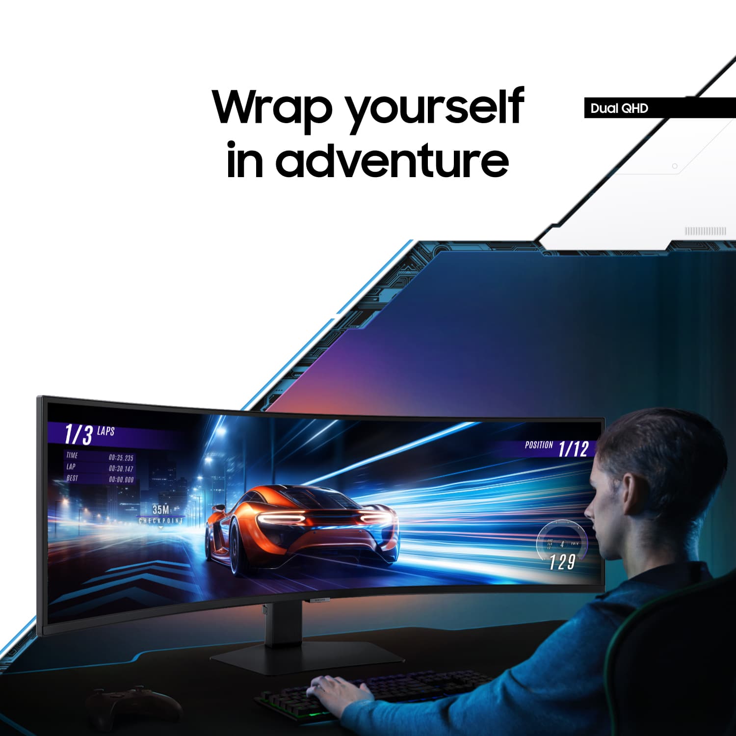 Samsung - 49" Odyssey 1000R Curved Dual QHD 240Hz 1ms FreeSync Gaming Monitor with HDR1000 (HDMI x2, DP, USB) - Black