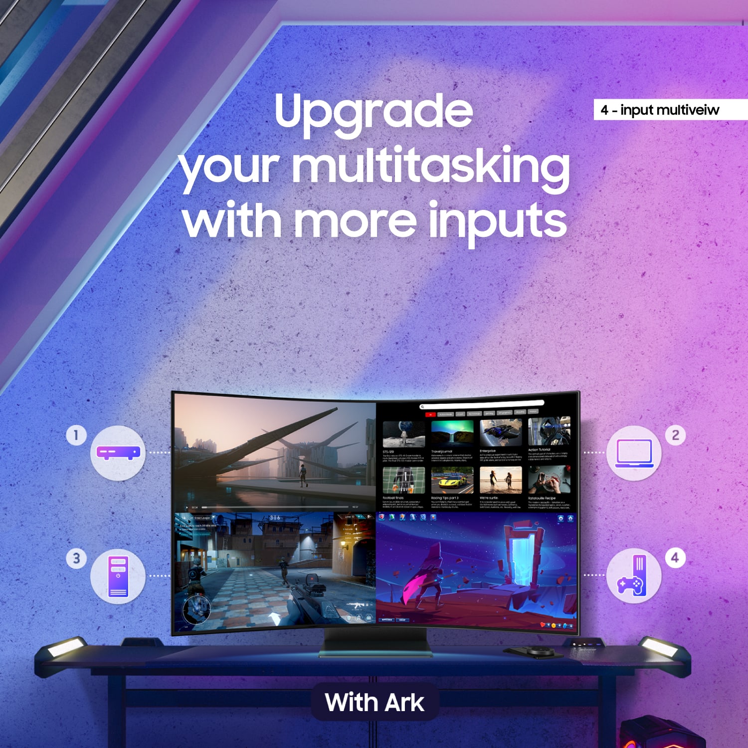 Samsung - 55" Odyssey Ark 2nd Gen. Curved 4K UHD Quantum Mini-LED FreeSync Prem Pro 1ms GTG Gaming Screen - Black