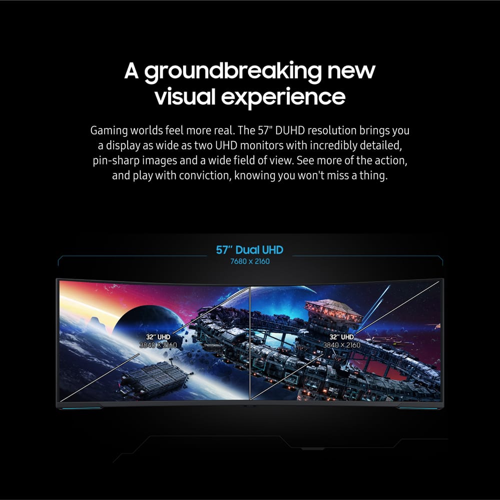 Samsung - 57" Odyssey Neo G9 Dual 4K UHD Quantum Mini-LED 240Hz 1ms HDR 1000 Curved Gaming Monitor (HDMI 2.1, DP 2.1, USB 3.0) - Black