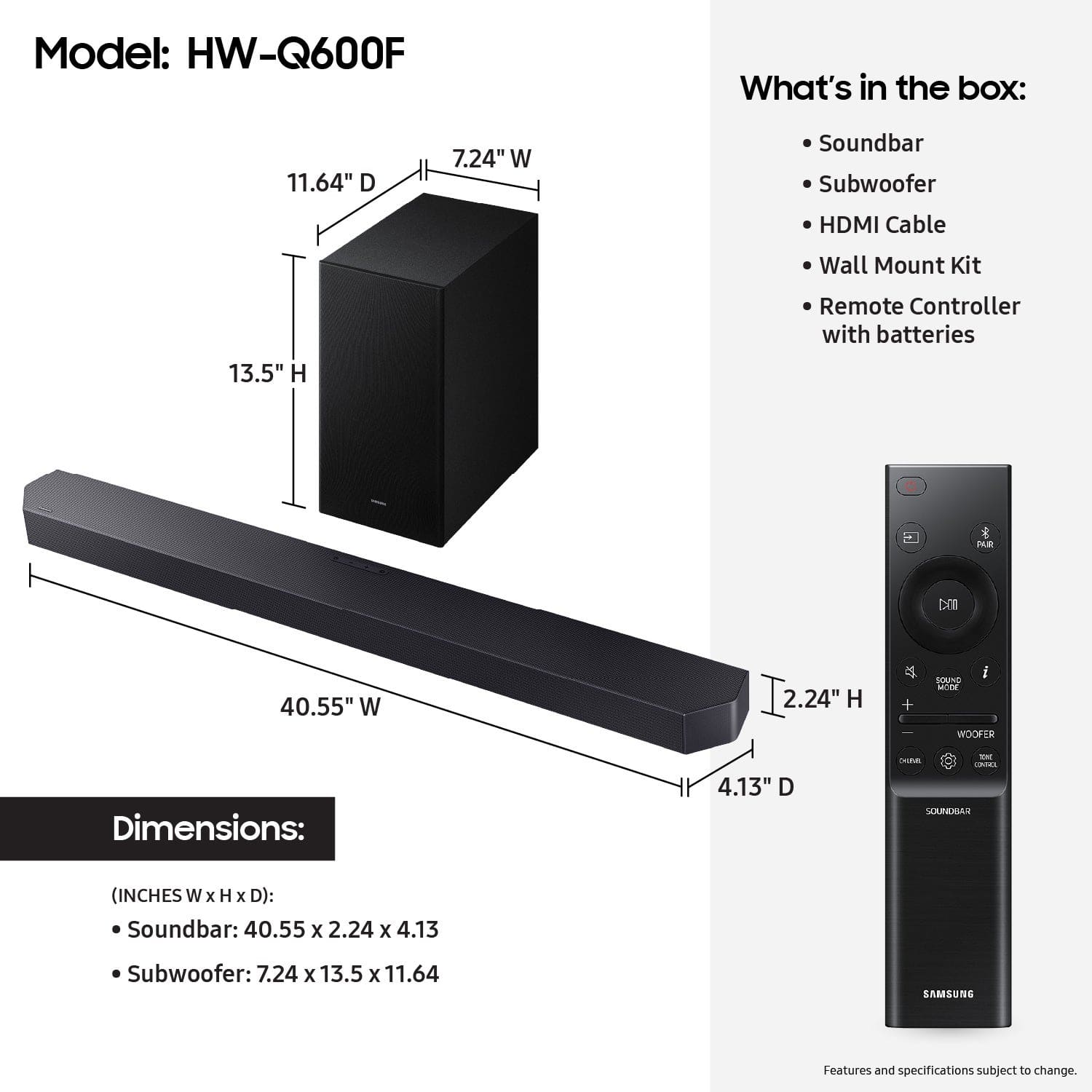 Samsung - Q-series HW-Q600F ATMOS 3.1.2 Ch Soundbar with Subwoofer - Titan Black
