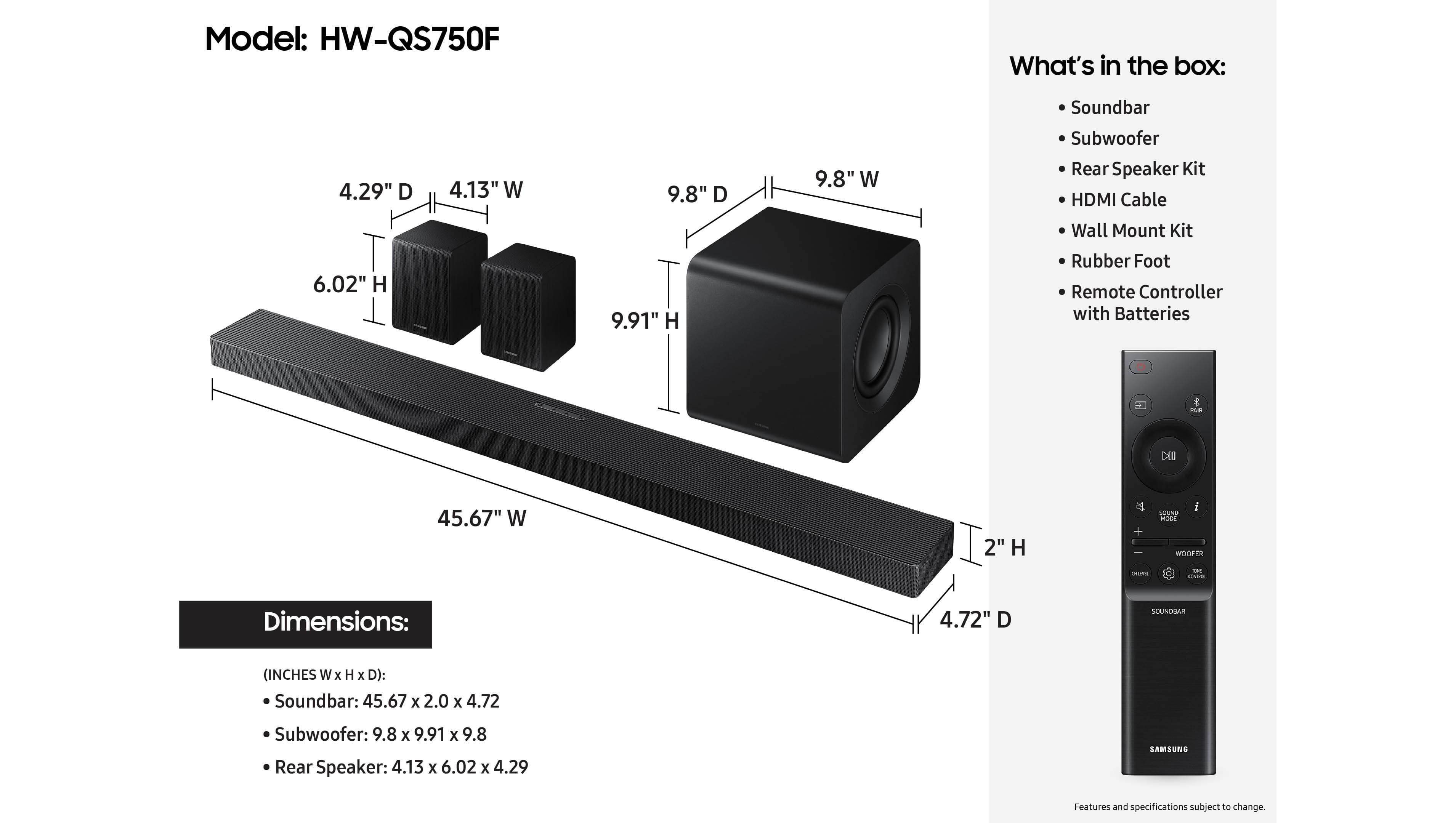 Samsung - Q-Series HW-QS750F 5.1.2 Ch Soundbar with Subwoofer and Rear Speakers - Titan Black