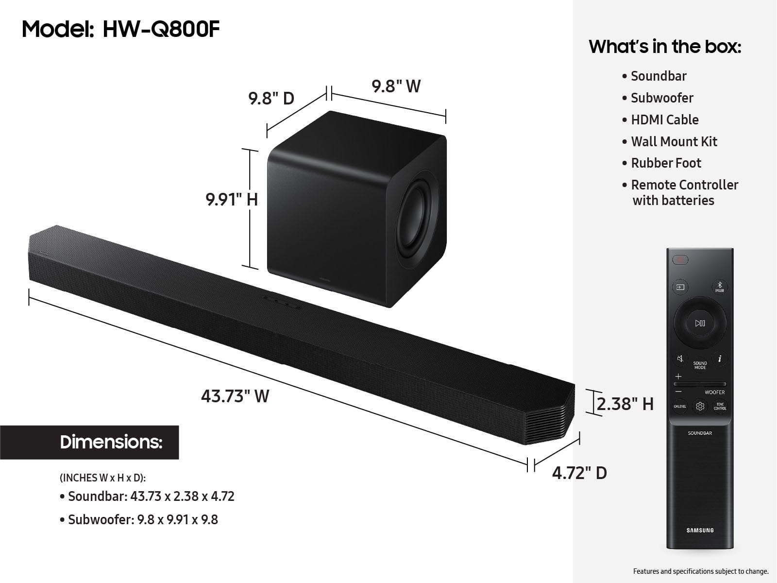 Samsung - Q-series Soundbar HW-Q800F 5.1.2 ch w/ Subwoofer - Black