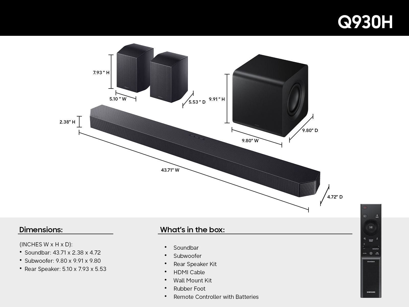 Samsung - Q-Series Soundbar HW-Q930H/ZA 9.1.4 ch Subwoofer with Rear Speaker (2026) - Titan Black