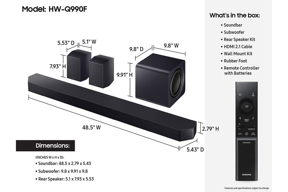 Samsung - Q-Series Soundbar HW-Q990F 11.1.4 ch w/ Subwoofer and Rear Speaker - Graphite Black