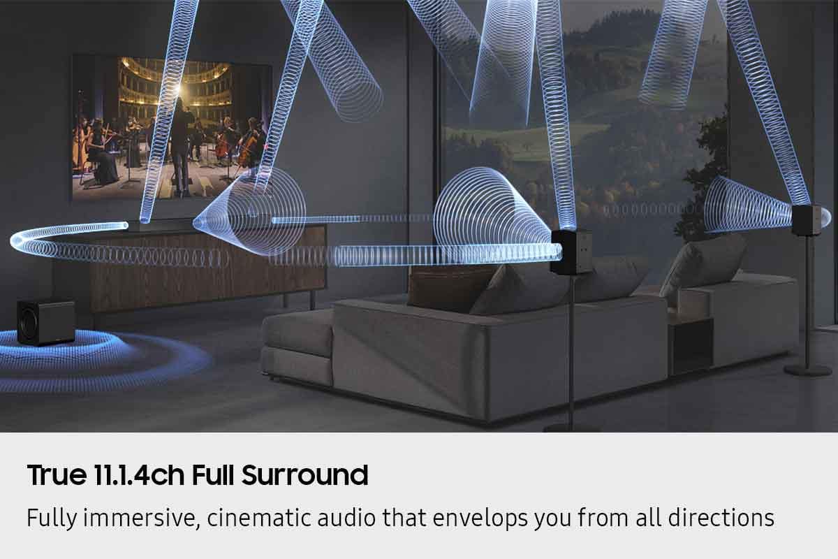 Samsung - Q-Series Soundbar HW-Q990F 11.1.4 ch w/ Subwoofer and Rear Speaker - Graphite Black