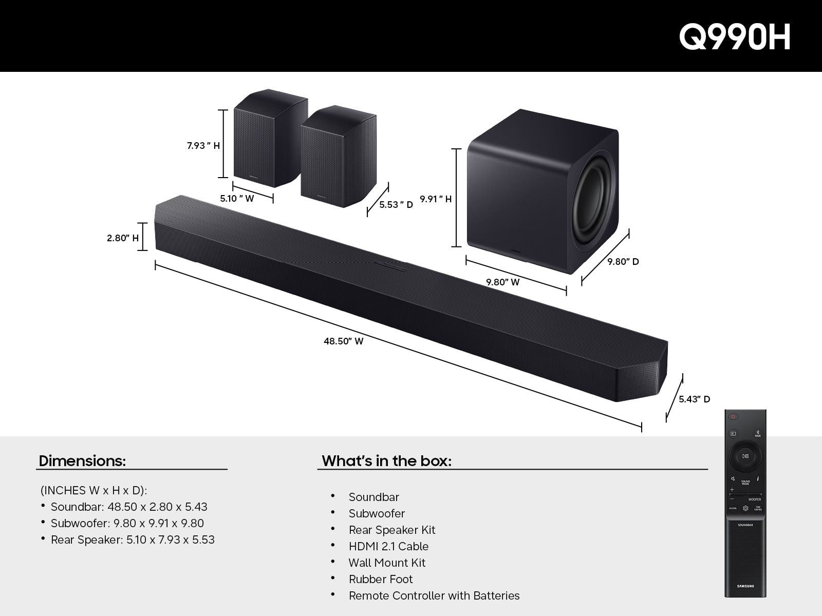 Samsung - Q-Series Soundbar HW Q990H/ZA 11.1.4 ch Subwoofer with Rear Speaker (2026) - Titan Black