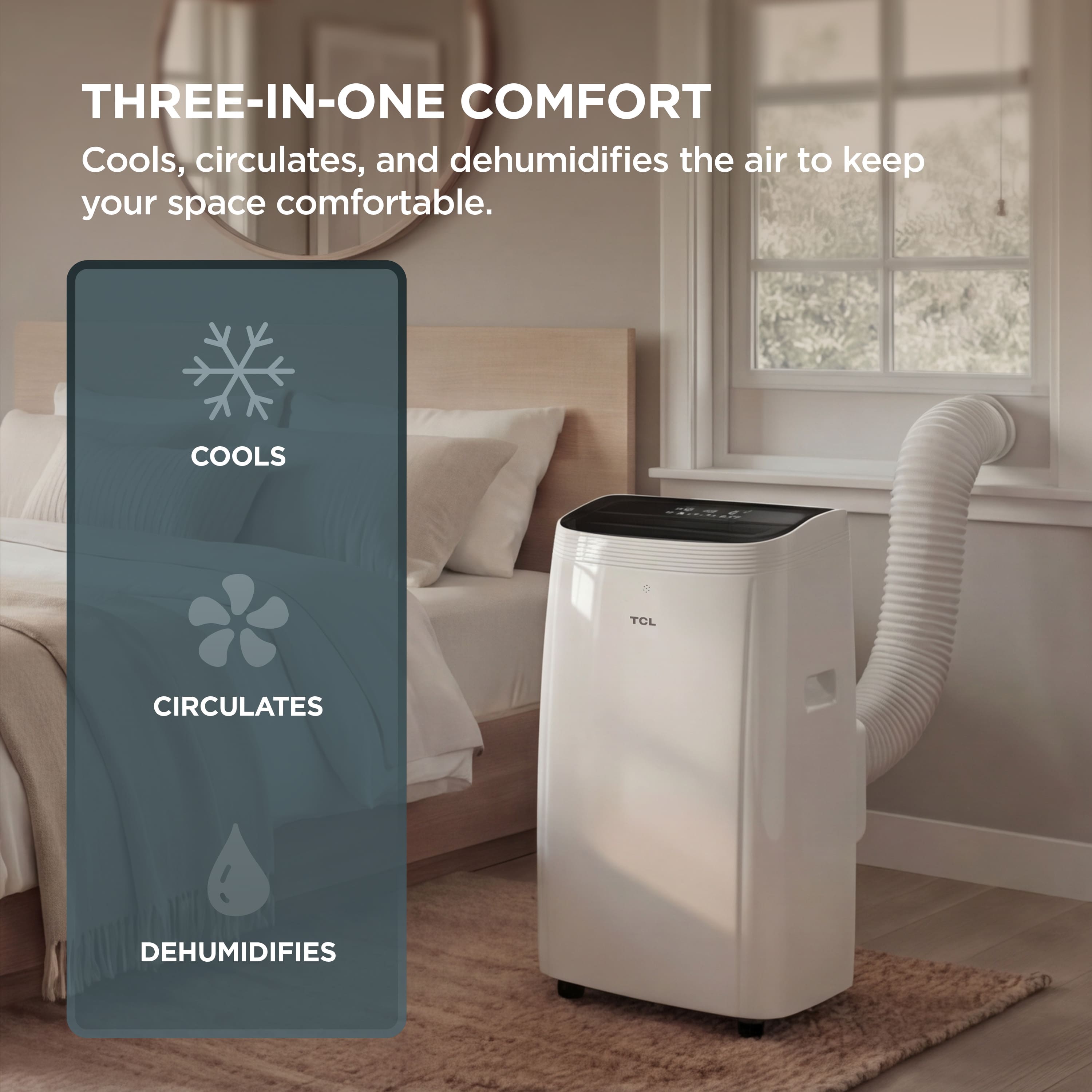 TCL - 450 Sq. Ft. 10,000 BTU Smart Portable Air Conditioner 3-in-1 with AC, Fan & Dehumidifier - White