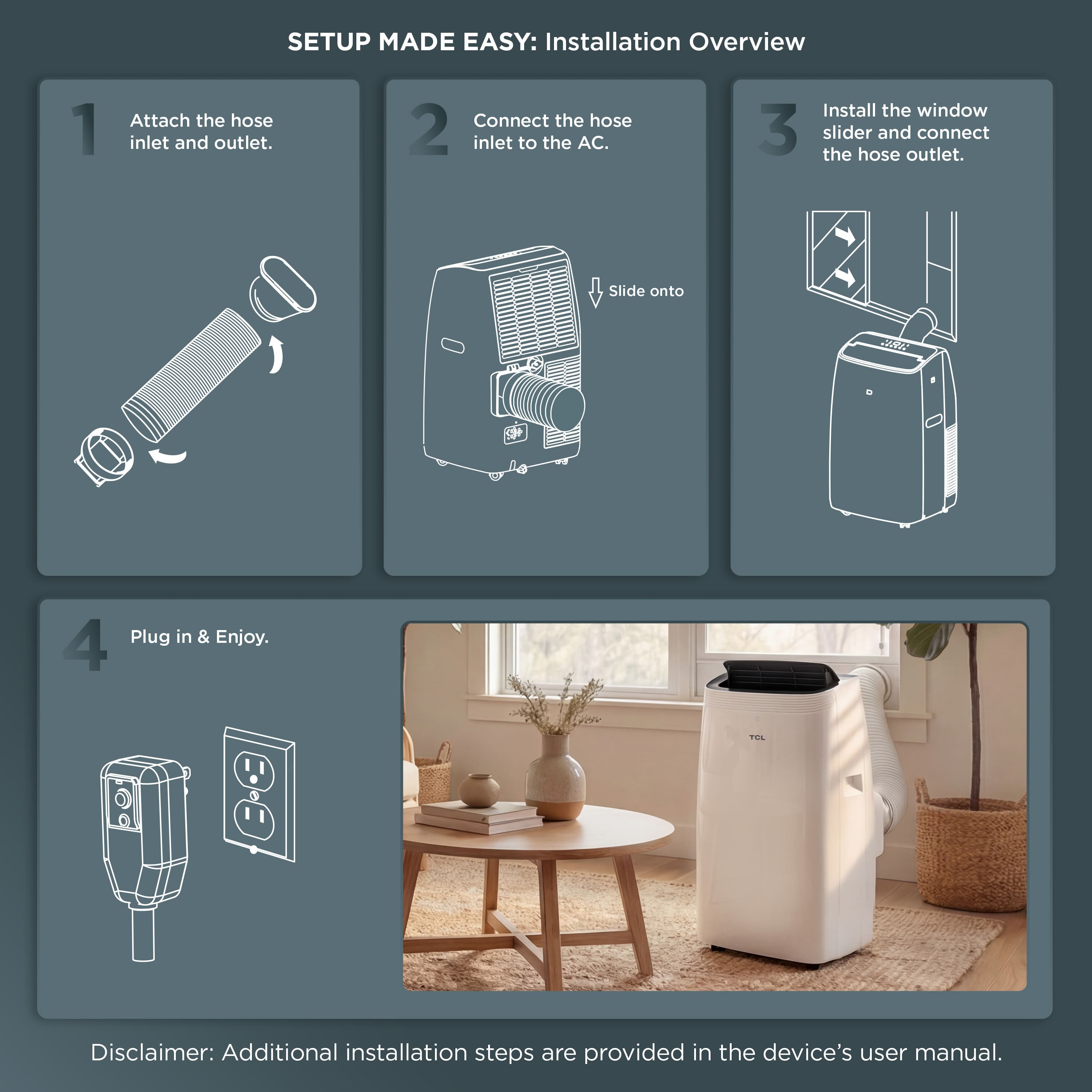TCL - 450 Sq. Ft. 10,000 BTU Smart Portable Air Conditioner 3-in-1 with AC, Fan & Dehumidifier - White