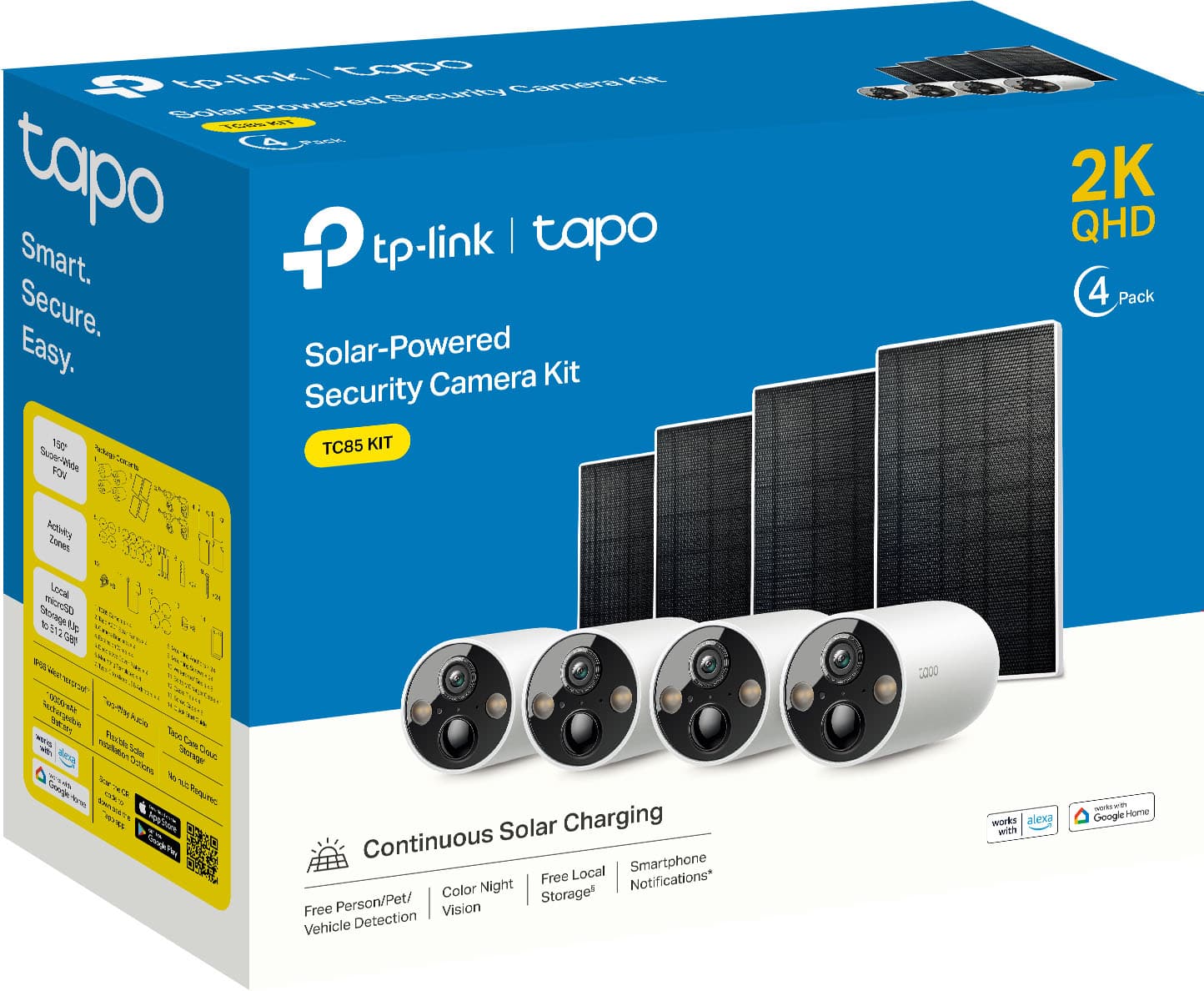TP-Link - Tapo Outdoor Battery-Powered Wireless 2K Security Camera with Solar Panels (4-Pack) - No Monthly Fees - White